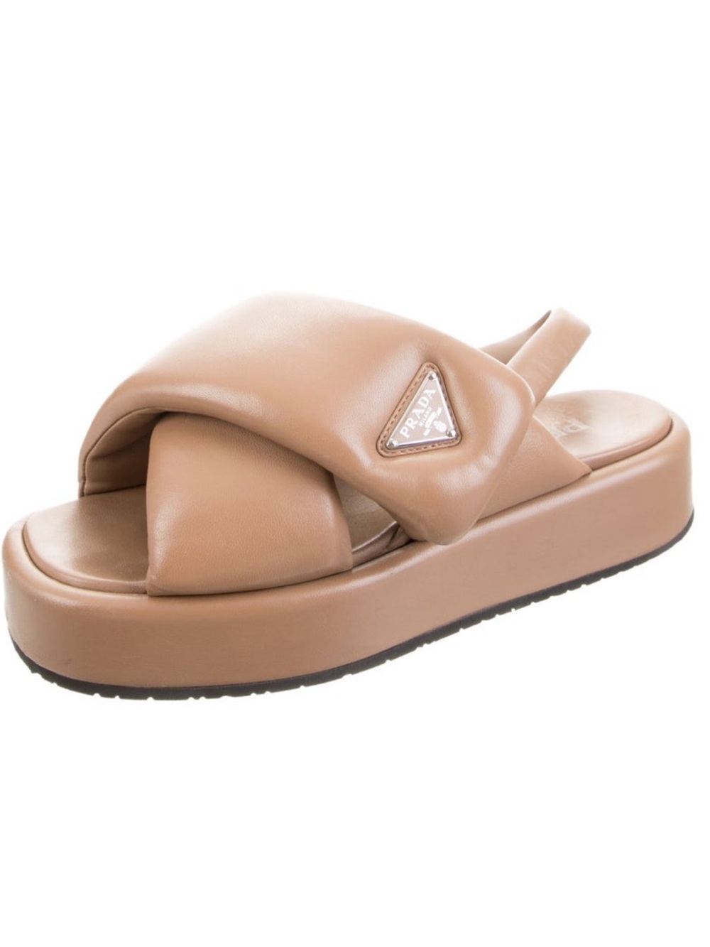 Prada Camel Tan Padded Leather Platform Slide Sandals